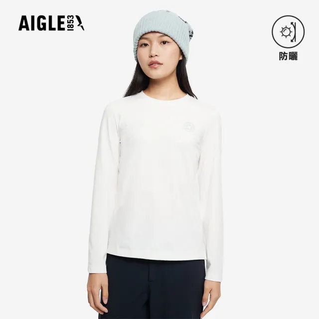 【AIGLE】女 抗UV長袖T恤｜AG-5A406A131 米白 (女裝 有機棉 滑雪衣 抗UV 防曬T恤 長袖上衣 長袖T恤)