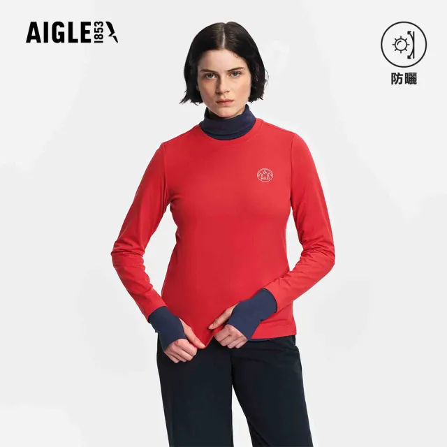【AIGLE】女 抗UV長袖T恤｜AG-5A406A010 紅色 (女裝 有機棉 滑雪衣 抗UV 防曬T恤 長袖上衣 長袖T恤)