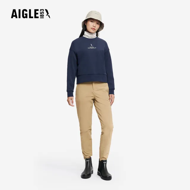 【AIGLE】女 抗UV長袖短版T恤｜AG-5A250A057 深藍(女裝 抗UV 防曬 短版上衣 女 T恤 長袖T恤)