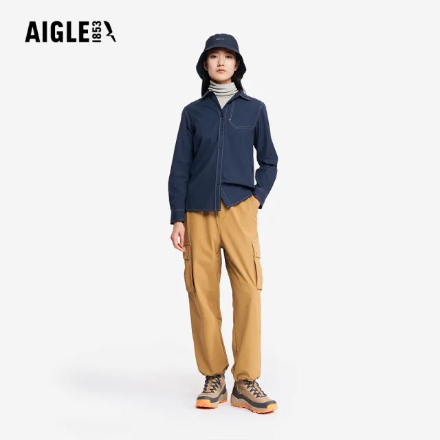 【AIGLE】女 休閒長袖襯衫｜AG-5A260A057 深藍 (女襯衫 輕量 保暖上衣 保暖襯衫 長袖襯衫)