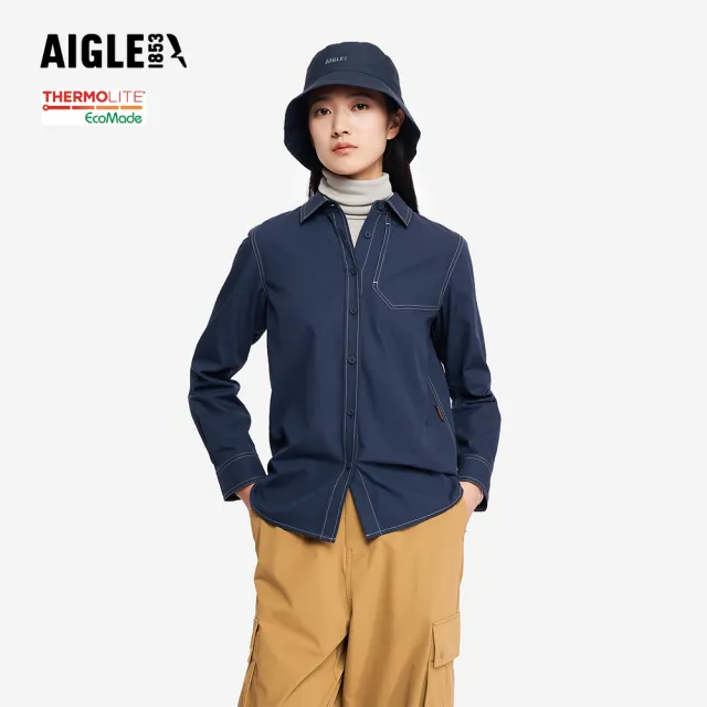 【AIGLE】女 休閒長袖襯衫|AG-5A260A057 深藍 (女襯衫 輕量 保暖上衣 保暖襯衫 長袖襯衫)