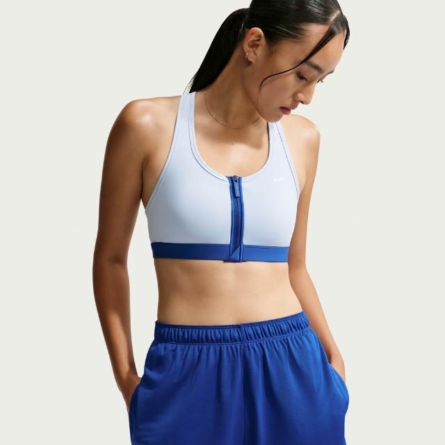 【NIKE 耐吉】運動內衣 女 AS W NK DF SWOOSH PDED FZ BRA 中度支撐 慢跑 藍色 (FN2732407)