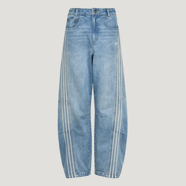 【adidas 愛迪達】長褲 女 休閒褲 三葉草 SOFT DENIM PANT 藍 LF2319