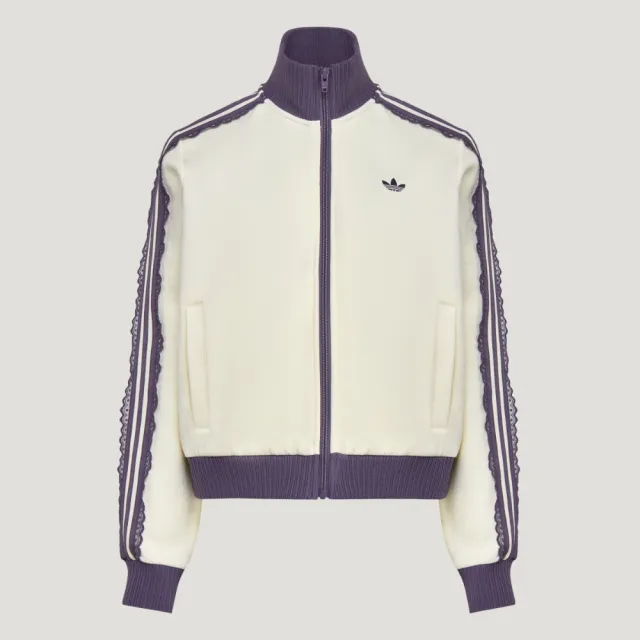 【adidas 愛迪達】外套 女 運動立領外套 三葉草 亞規 KNIT TRACK TOP 白紫 LF2334