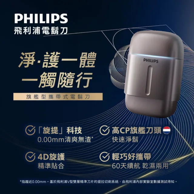 【Philips 飛利浦】RQ903/06 旗艦攜帶式電鬍刀 周杰倫同款(全機水洗/官方直營)