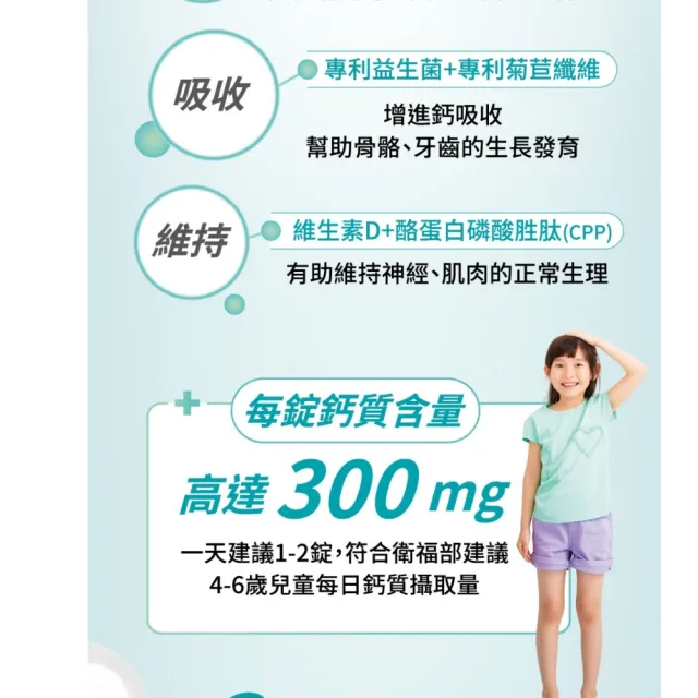 【台塑生醫醫之方】兒童綜合成長高鈣口嚼錠x3瓶(共180錠-李李仁代言-專利海藻鈣.專利益生菌.維生素D)