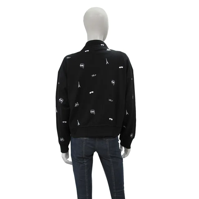 【KARL LAGERFELD 卡爾】刺繡圖騰棉質外套(黑色)
