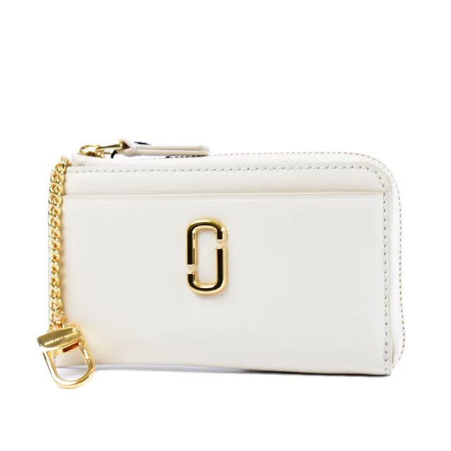 【MARC JACOBS】專櫃款 金屬雙J小LOGO滑面牛皮拉鍊證件/鑰匙/零錢包-雲白