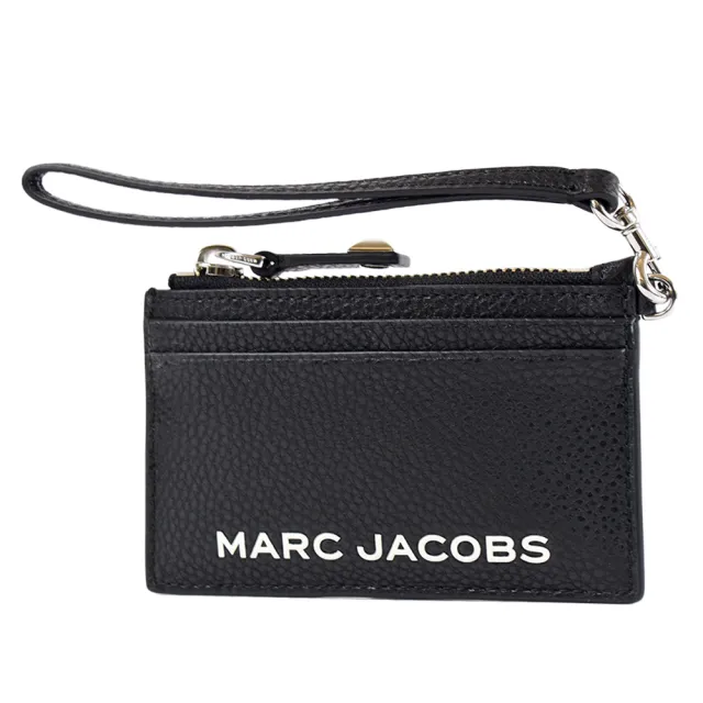 【MARC JACOBS】白字LOGO荔枝紋手掛拉鍊證件/零錢包-黑色