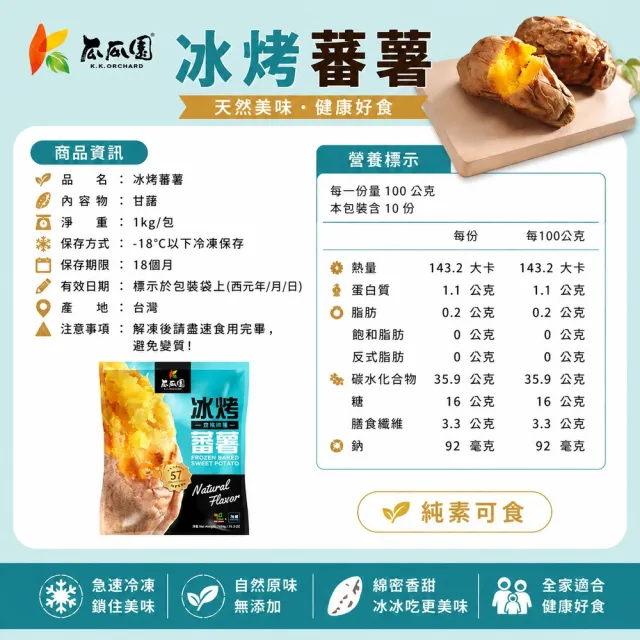 【瓜瓜園】冰烤蕃薯X2包(1kg/包 台農57號地瓜)