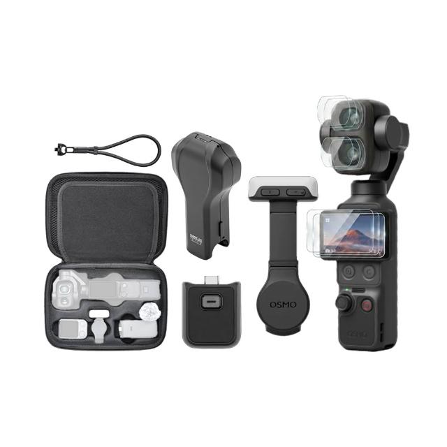 【DJI】Osmo Pocket 4P 標準套裝+12150143收納包+12150130保護殼+鋼化貼*3組入+0632防丟手繩(公司貨)