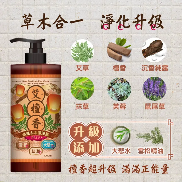 【美吾髮】艾淨化強運PLUS草本除穢雙皂組(潔淨露1000ml＋艾淨化手工洗面皂100gx2/艾草/檀香/艾草皂/手工皂)