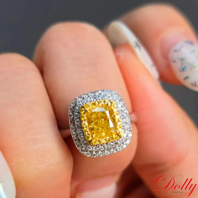【DOLLY】買一送一 18K金 GIA天然艷濃黃彩鑽F.I.Y1克拉鑽石戒指 高級訂製珠寶 浪漫質感 奢華送禮