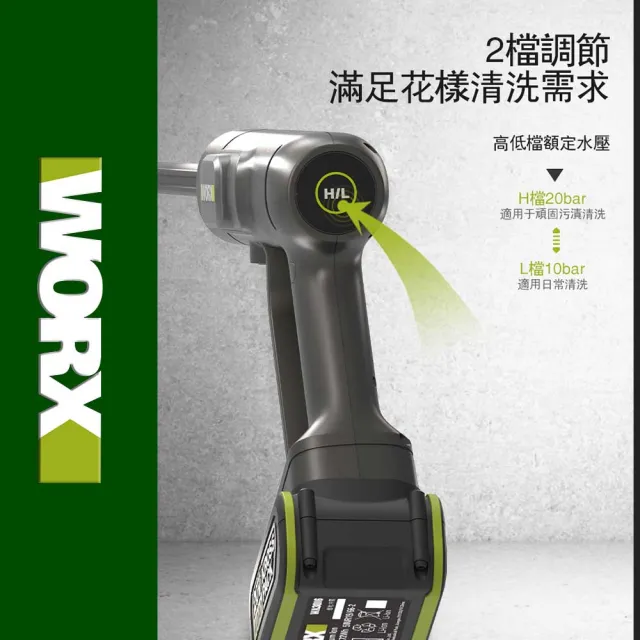 【WORX 威克士】20V 無線高壓清洗機 WU623.3(高壓清洗機 便攜式清潔機 鋰電高壓洗車機 無線高壓洗車機)
