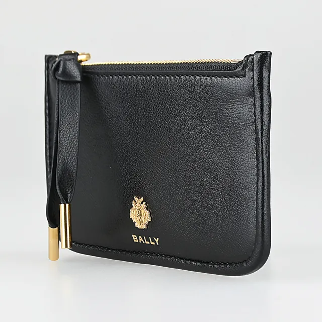 【BALLY】BALLY精品立體金屬小牛皮零錢袋拉鍊卡夾(黑)