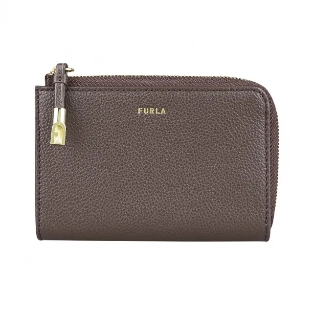 【FURLA 芙拉】FURLA精品燙金小牛皮零錢袋拉鍊卡夾(咖啡)
