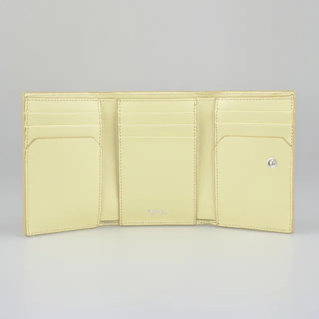 【BALLY】BALLY精品金屬小牛皮零錢袋釦式短夾(淡黃)