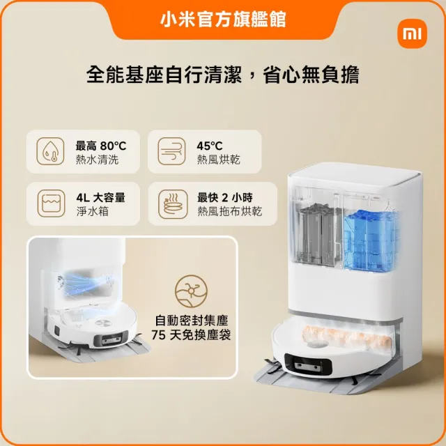 【小米】官方旗艦館 Xiaomi 掃拖機器人 6 (滾筒掃拖/9cm超薄機身/AI智慧避障/30000Pa吸力/80°C 熱水)