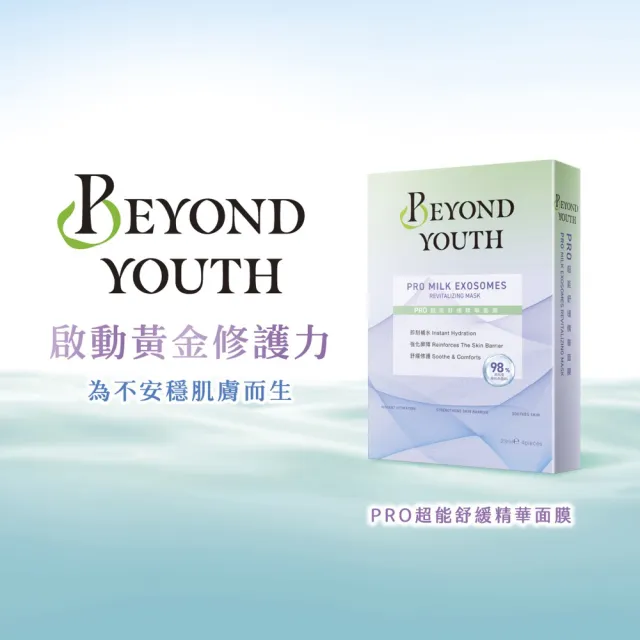 【BEYOND YOUTH】官方直營 全能賦活青春、PRO超能舒緩精華面膜4入(牛奶外泌體)(2選任選)