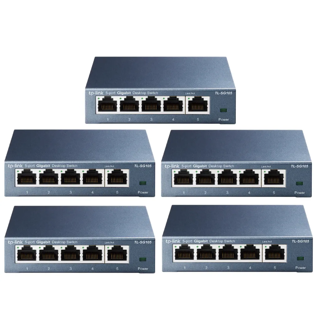 【TP-Link】五入組★5埠 Gigabit 桌上型 10/100/1000Mbps 專業級乙太網路交換器 隨插即用 鋼殼(TL-SG105)