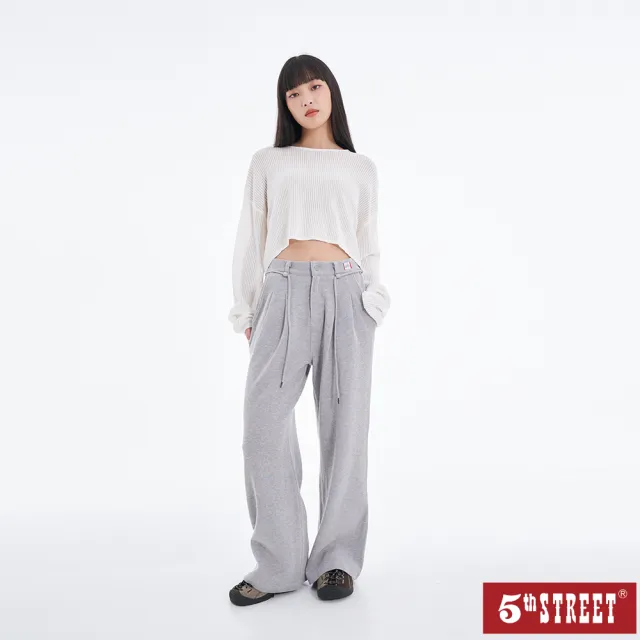 【5th STREET】女裝 長褲 寬褲 高腰 休閒褲 灰色(967134)