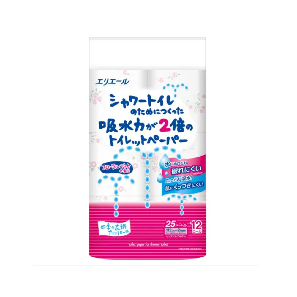 【日本大王】elleair溫水洗淨便座專用衛生紙12捲入(捲筒衛生紙 花香)