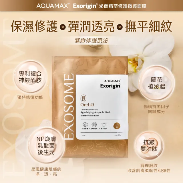 【AQUAMAX 奧科美氏】泌蘭精萃修護微導面膜15片組(蘭花植泌體/神經醯胺/密集修護/撫平細紋/保濕修護)