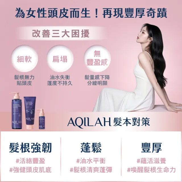 【美吾髮】AQILAH髮本對策 雙胜肽強健芯生3步驟(洗髮精+髮膜+養髮液)