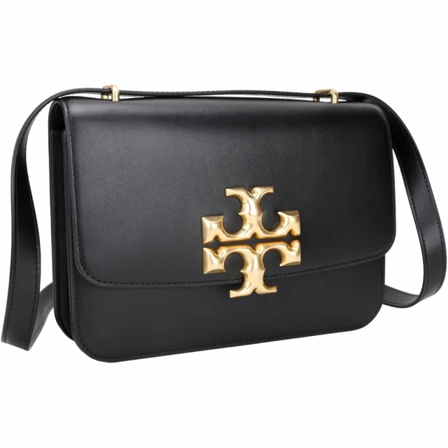 【TORY BURCH】Eleanor 小款 雙T標誌撞色內裡可拆斜背/手拿方包(黑色 TB 兩用包)