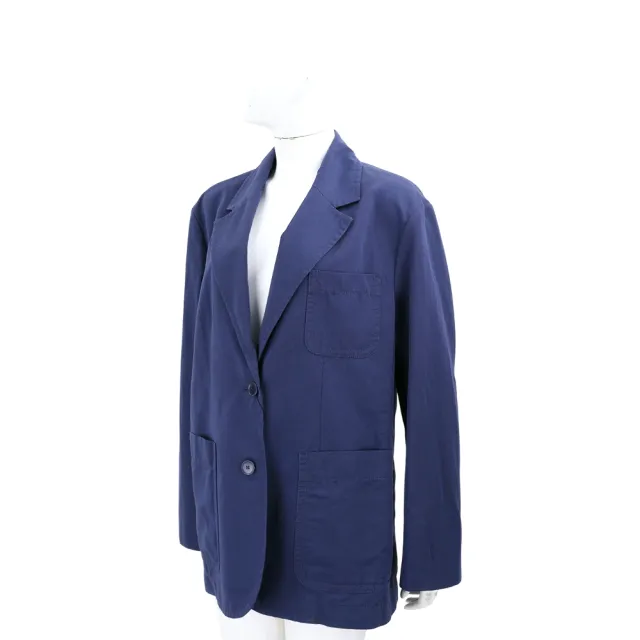 【MaxMara】WEEKEND WELLS 西裝外套 海軍藍翻領雙釦棉麻混紡 外套(義大利精品時裝品牌)