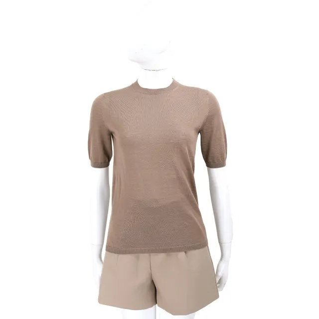 【MaxMara】GERICO 駝色羊毛衫針織衫 五分袖微透膚上衣(義大利精品時裝品牌)