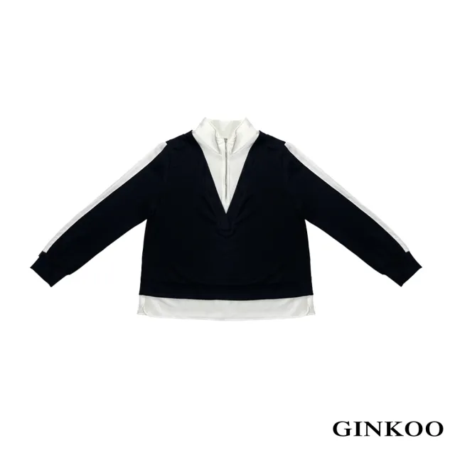 【GINKOO 俊克】雙色剪接半高領假兩件長袖上衣 (女裝)