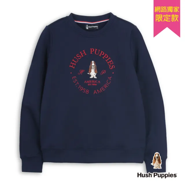 【Hush Puppies】女裝 上衣 經典品牌字刺繡狗長袖上衣 (丈青 / 64210902)