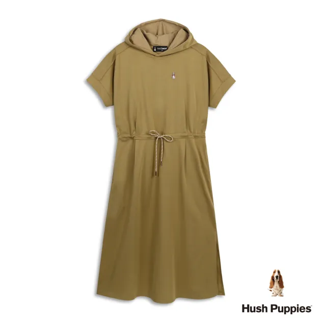【Hush Puppies】女裝 洋裝 素色刺繡小狗連帽洋裝 (深卡其 / 64215502)