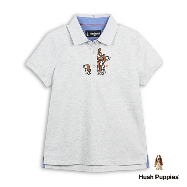 【Hush Puppies】女裝 POLO衫 Q版造型趴趴狗POLO衫 (麻灰 / 64201105)