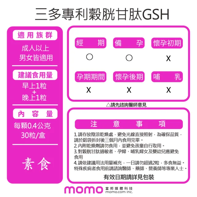 【SENTOSA 三多】專利穀胱甘GSH膠囊4入組(30粒/盒)透亮養顏 幫助入睡 維他命C