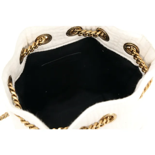 【YSL】Saint Laurent JOE V型絎縫帆布 鍊帶肩斜背水桶包(白色)