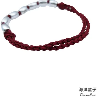 【海洋盒子】招財納福-七粒米S990純銀酒紅繩開運手鍊(可調整手圍大小)