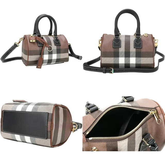 【BURBERRY 巴寶莉】格紋塗層手提/斜背波士頓包(多款可選)(肩背 兩用包 帆布包)