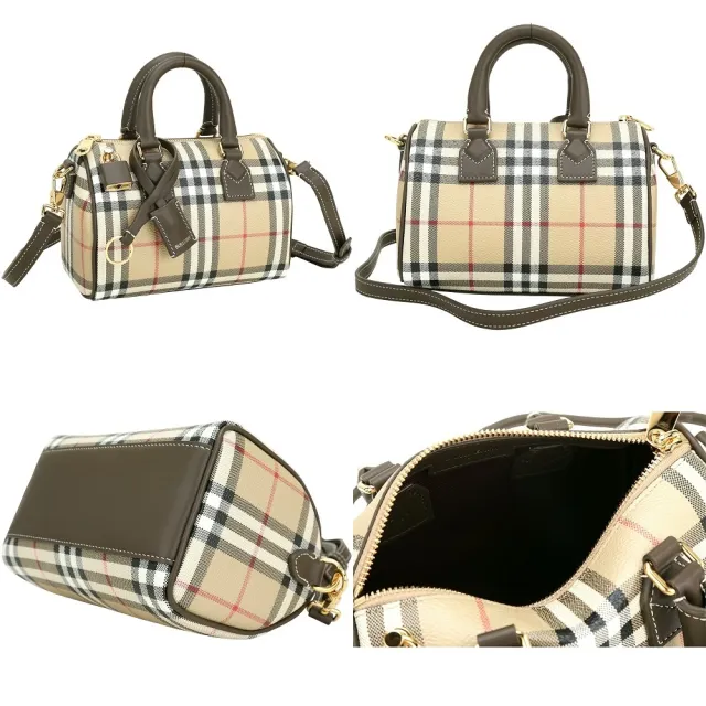 【BURBERRY 巴寶莉】格紋塗層手提/斜背波士頓包(多款可選)(肩背 兩用包 帆布包)