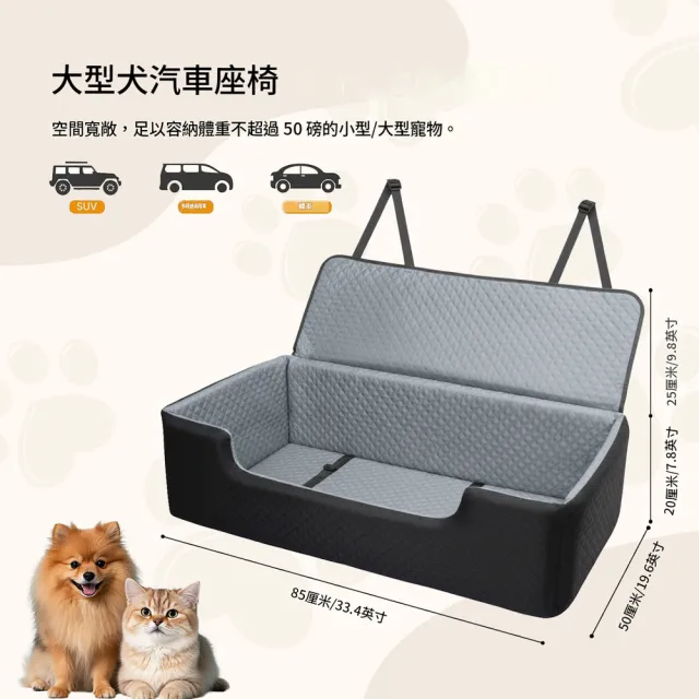 【IPSKY】可拆洗車載寵物窩 防髒耐磨 汽車後排狗狗安全座椅 加厚海綿護欄 兩用寵物坐墊 中大型犬專用