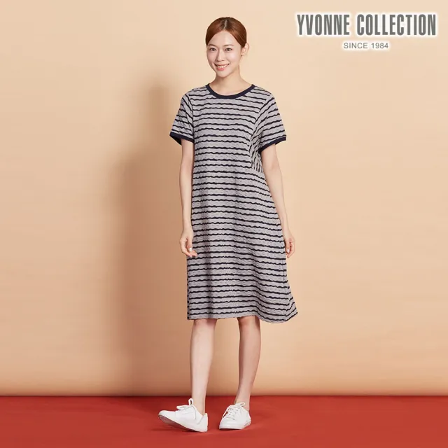 【YVONNE 以旺傢飾】凸條提花短袖洋裝-迷霧灰