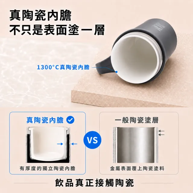 【IKUK 艾可】真陶瓷保溫杯-真瓷濾茶器手把保溫杯500ml(辦公杯/陶瓷保溫瓶/咖啡保溫杯/父親節禮物)