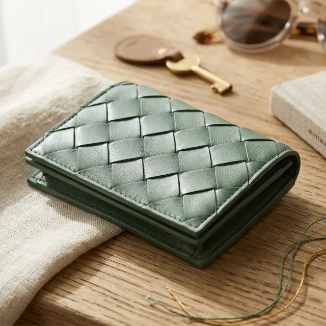 【BOTTEGA VENETA 寶緹嘉】BV BOTTEGA VENETA 小羊皮Intrecciato系列2卡壓釦式名片卡包(多色)