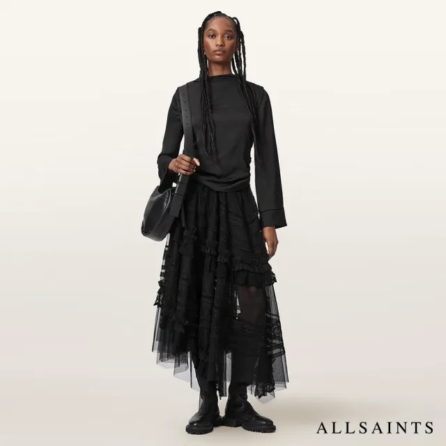 【ALLSAINTS】JEN 工藝蕾絲荷葉拼接中長裙 W084RE(正常版型)