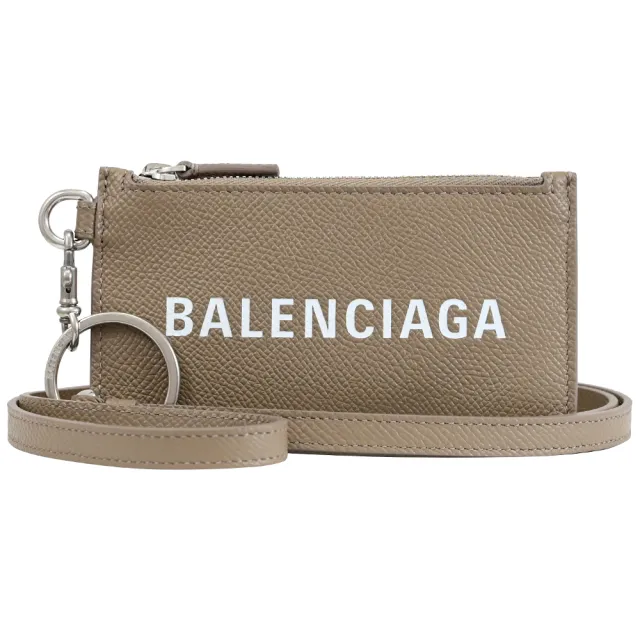 【Balenciaga 巴黎世家】簡約經典LOGO小牛皮可拆掛式信用卡零錢包(大象灰)