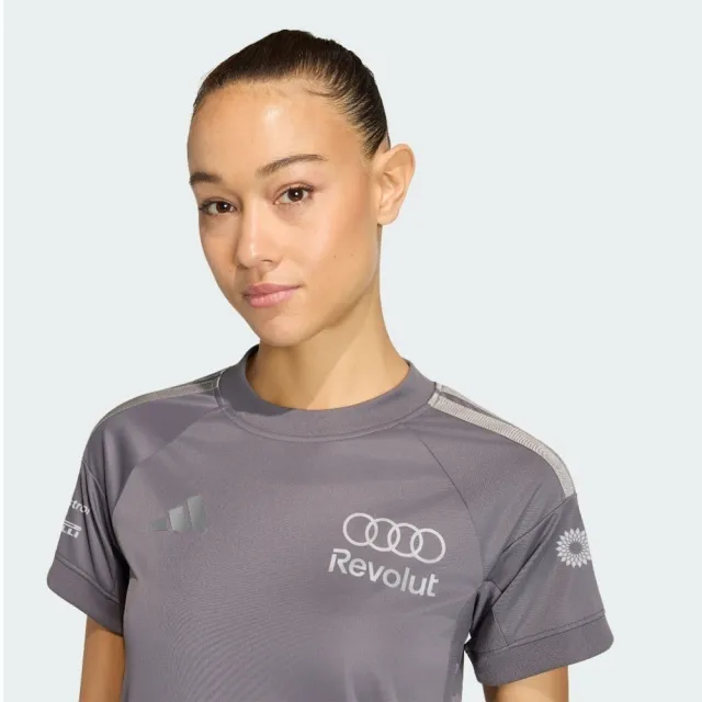【adidas 愛迪達】Au Dr Jsy Ss Rw 女 T恤 運動上衣 復刻版賽車手服 鐵灰(KF0941)