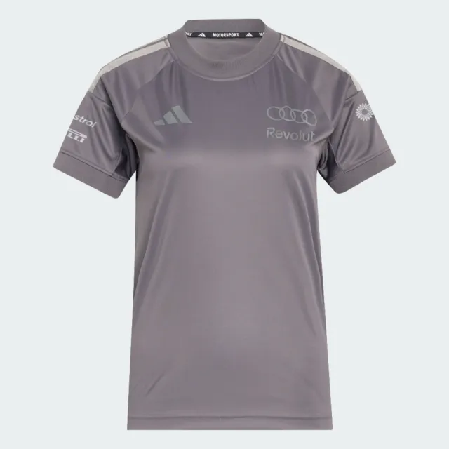 【adidas 愛迪達】Au Dr Jsy Ss Rw 女 T恤 運動上衣 復刻版賽車手服 鐵灰(KF0941)