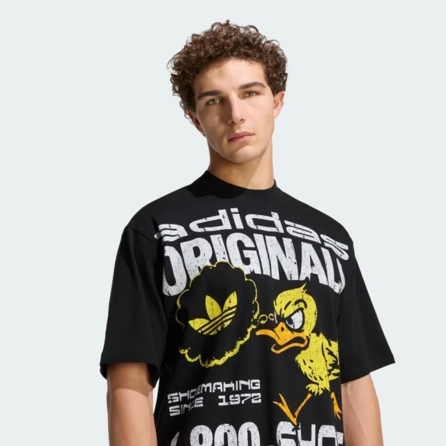 【adidas 愛迪達】Duck Gfx Tee 男女 T恤 運動上衣 休閒短袖 亞版 純棉 印花 黑(KG6438)