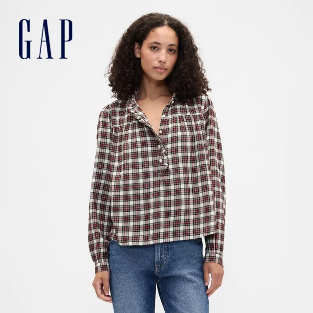 【GAP】寬鬆荷葉邊上衣-紅色格紋(831976)